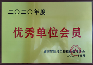 2020年度优秀单位会员(湖南省建设工程造价管理协会颁发)